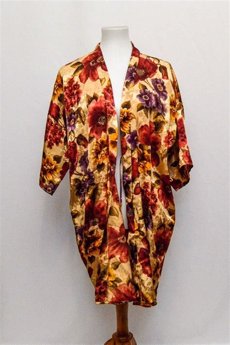 Vintage La Intimates Womens Robe Red Fall Colors L S Gem