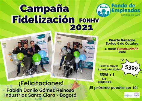 Ganadores Campaña Fidelización 2021 Fondo de empleados Harinera del Valle