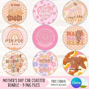 Mom Car Coaster PNG Bundle Cute Cup Holder Sublimation Designs For