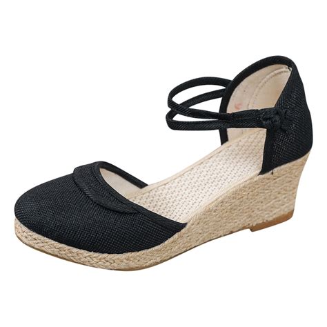 Women Ripple Linen Sandals Platform Wedge Sandals Fashion Versatile Braided Buckle Breathable