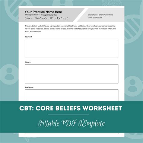 CBT: Core Beliefs Worksheet | Editable / Fillable PDF | for Counselors