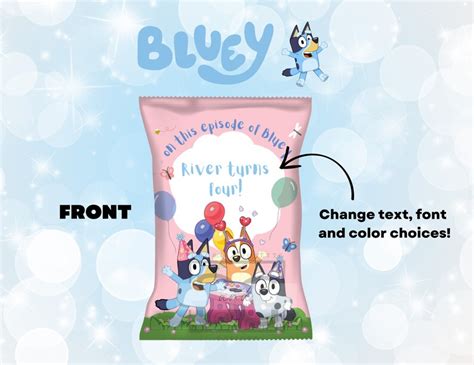 Pink Bluey Chip Bag Label Bluey Party Birthday Template Chip Etsy México