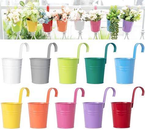 Dahey Pcs Hanging Flower Pots Metal Iron Bucket Planter For Railing