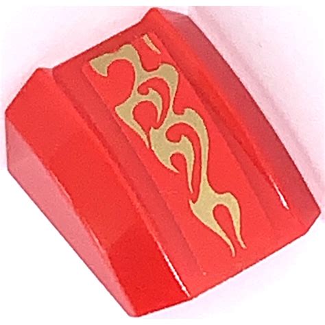 LEGO Red Slope 1 X 2 X 2 Curved With Fire Mech Thin Gold Flames Sticker