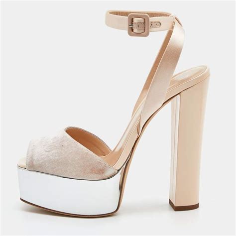 Giuseppe Zanotti Beige Velvet And Patent Leather Platform Slingback