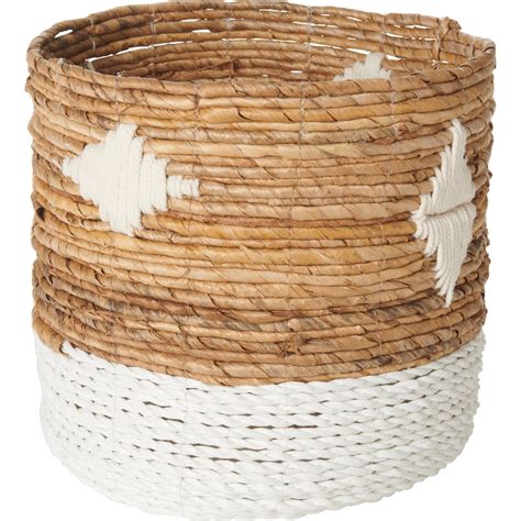 Made In Indonesia Banana Leaf And Macrame Embroidered Round Basket