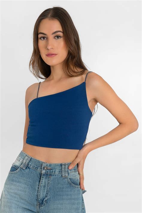 Crop Top Tirantes Escote Diagonal Azul Rey Highstreet