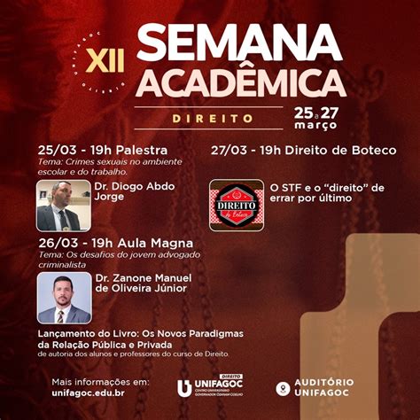 Notícias XII Semana Acadêmica do Direito UNIFAGOC acontece de 25 a 27