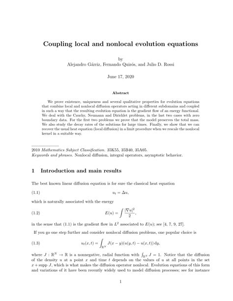 Pdf Coupling Local And Nonlocal Evolution Equations