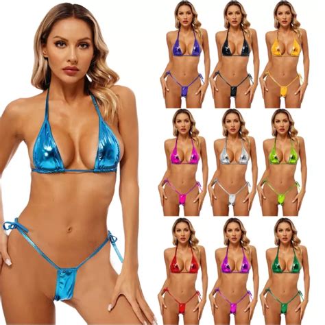DE DAMEN METALLIC Micro Bikini Set BH Tanga Sexy Erotische Bademode