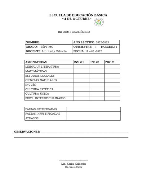 Boleta De Notas 2022 Borrador Pdf