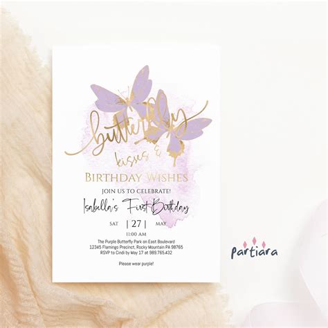 Purple Butterfly First Birthday Invitation | ubicaciondepersonas.cdmx ...