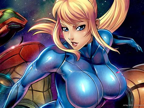 Samus Aran Zero Suit Samus Reiq Br Ste Body Blaue Augen Cartoon