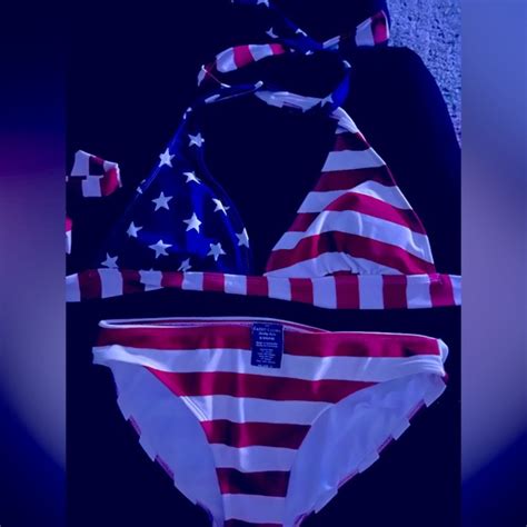 Faded Glory Swim Patriotic American Flag Halter Top Swimsuit With Bikini Bottoms Poshmark