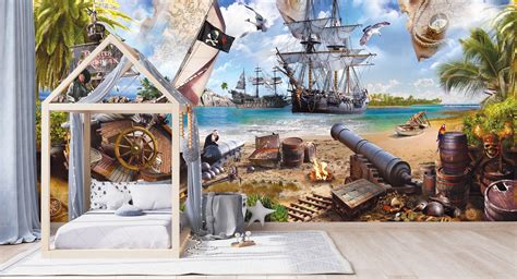 Pirates Kids Wall Mural Pirate Ship Wall Decal Pirate Ship Etsy