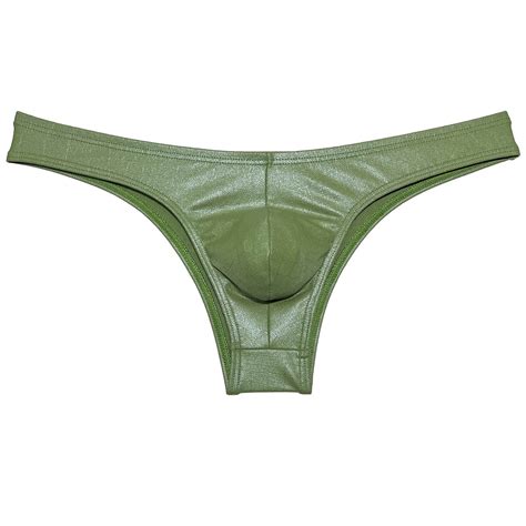 Botmois Men Cheeky Briefs Underwear Low Rise Hip Booty Panties Gloss Slip Bikini Briefs Army