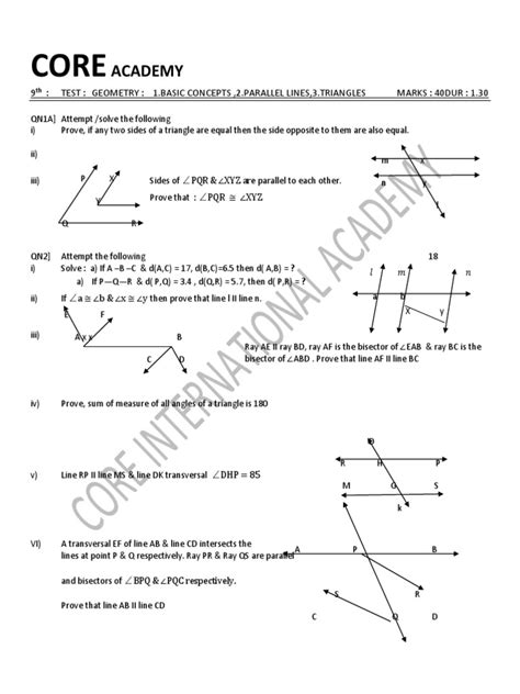 Academy 9 Test Geometry 1basic Concepts 2parallel Lines 3triangles Marks 40dur 130