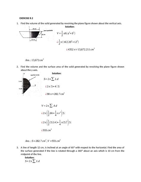 8 N A Exercise 8 Find The Volume Of The Solid Generated By Revolving The Plane Figure Shown