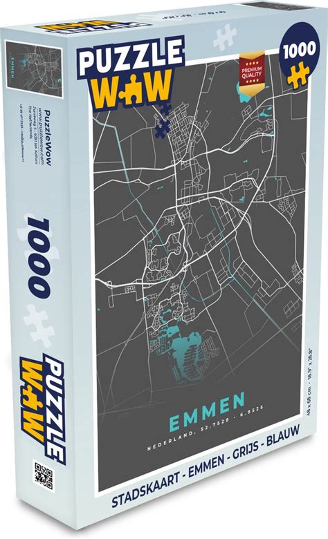 Puzzel Stadskaart Emmen Grijs Blauw Legpuzzel Puzzel 1000