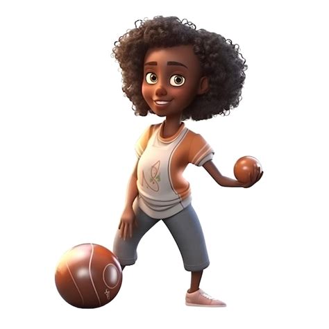 Digital D Render De Una Linda Chica Afroamericana Jugando Baloncesto