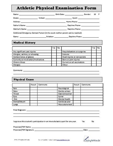 Free Printable Sports Physical Form Printable Templates Your Go To