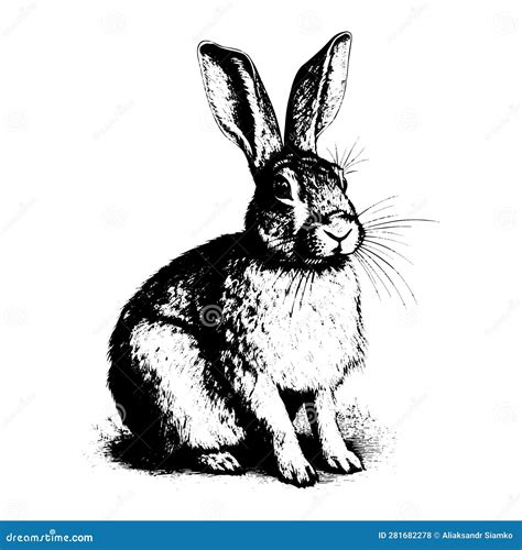 Rabbit Vector Drawing. Isolated Hand Drawn, Engraved Style Illustration ...