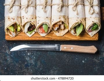 Tortilla Wraps Various Fillings On Rustic Stock Photo 494617096 ...