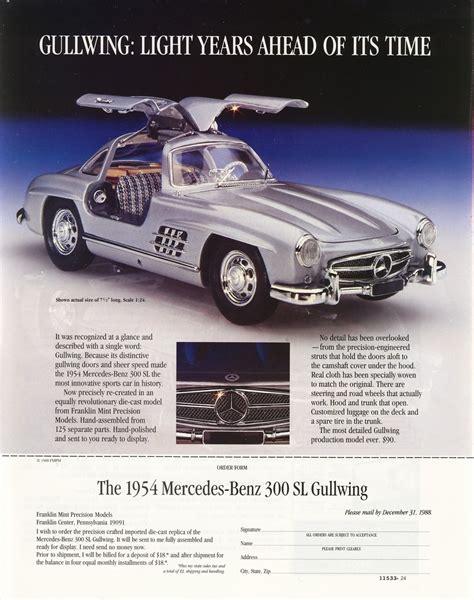 1988 Mercedes Benz Model Car Ad 1954 Gullwing Old Magazine Ads