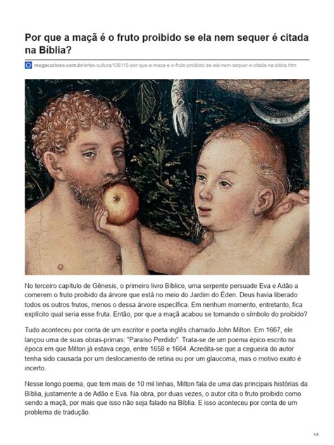 Quem Comeu O Fruto Proibido - A Maçã como Fruto Proibido: Origem e Mitos | PDF | Jardim do Éden ...