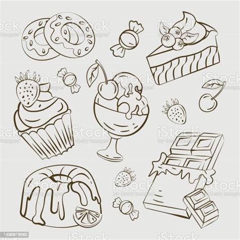 Desserts Sweets Sketch Hand Drawing Vector Stock Illustration