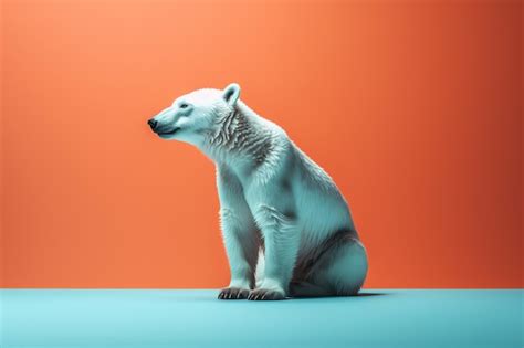 Un Oso Polar Se Sienta Sobre Un Fondo Azul Y Naranja Foto Premium