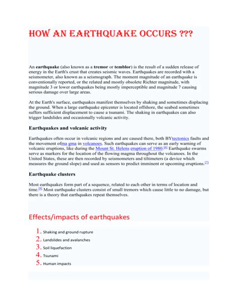 HOW AN EARTHQUAKE OCCURS