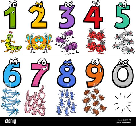 Cartoon Illustration Of Educational Numbers Collection From One To Nine