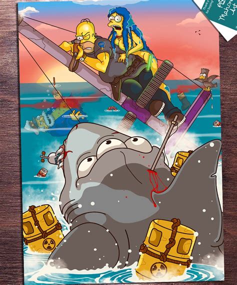 Jaws Simpsons Style Art Print Limited Edition Signed By Etsy