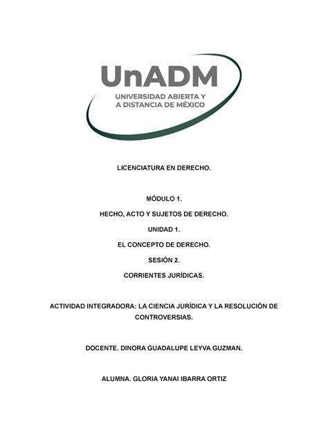 M1 U1 S2 GLIO M1 U1 S2 DERECHO UNADM LICENCIATURA EN DERECHO