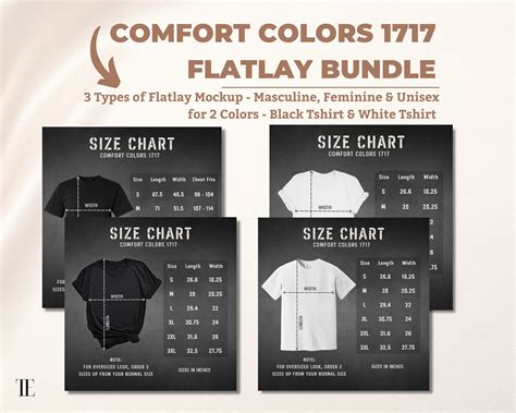 Comfort Colors 1717 Size Chart Unisex Size Chart Mockup Bundle T Shirt