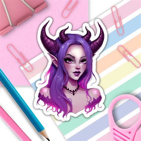 Holographic Demon Girl Sticker Die Cut Sticker Holographic Etsy