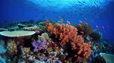 Fundo Recife De Coral Saud Vel Peixes Coloridos Brilhantes Nadando