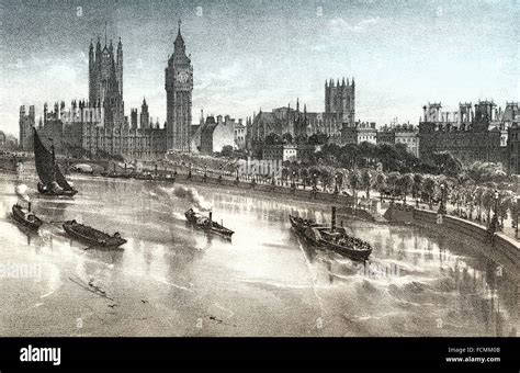 The Thames Embankment, 19th century, River Thames in central London ...