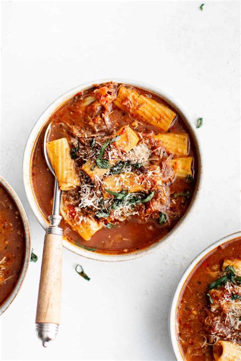Crockpot Chuck Roast Rigatoni Soup - The Salty Marshmallow