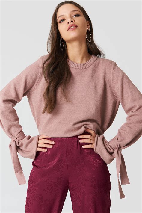 Tied Sleeve Knitted Sweater Rosa Na Kd