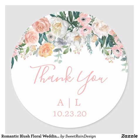 Romantic Blush Floral Wedding Thank You Sticker Wedding