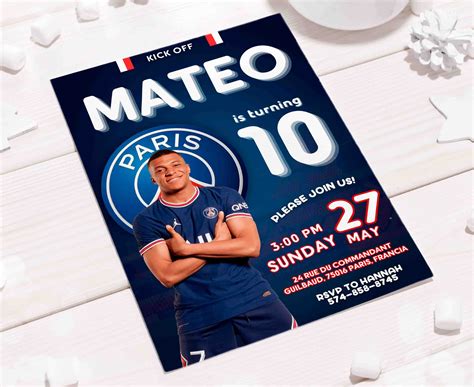 Invitación De Cumpleaños Del Psg Mbappé Plantilla Canva Etsy México