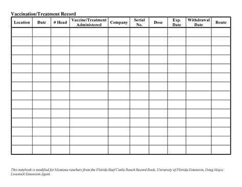 Rancher Notebook Vaccination Record - Extension Beef Cattle Program