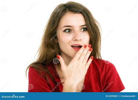 Shocked Girl Covers Her Mouth With Hands Stock Image Image Of Conspiracy Attractive 42393021