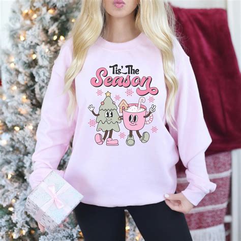 Tis The Season Retro Christmas Sweatshirt Christmas Tree And Hot