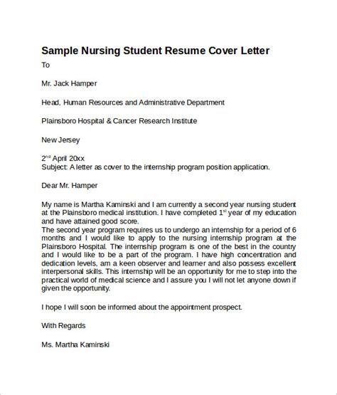 Free Sample Nursing Cover Letter Templates In Pdf