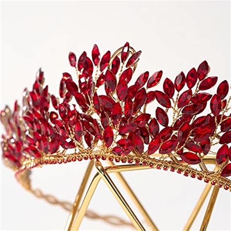 Sweetv Red Tiaras And Crowns For Women Crystal Leaf Wedding Tiara