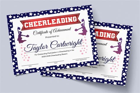 Diy Editable Cheerleader Certificate Red And Blue Customizable Sports