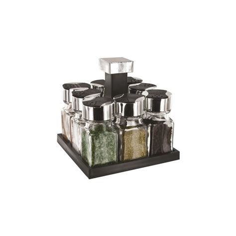 Carrousel Pices Rotatif Pots En Verre Noir Et Inox Support